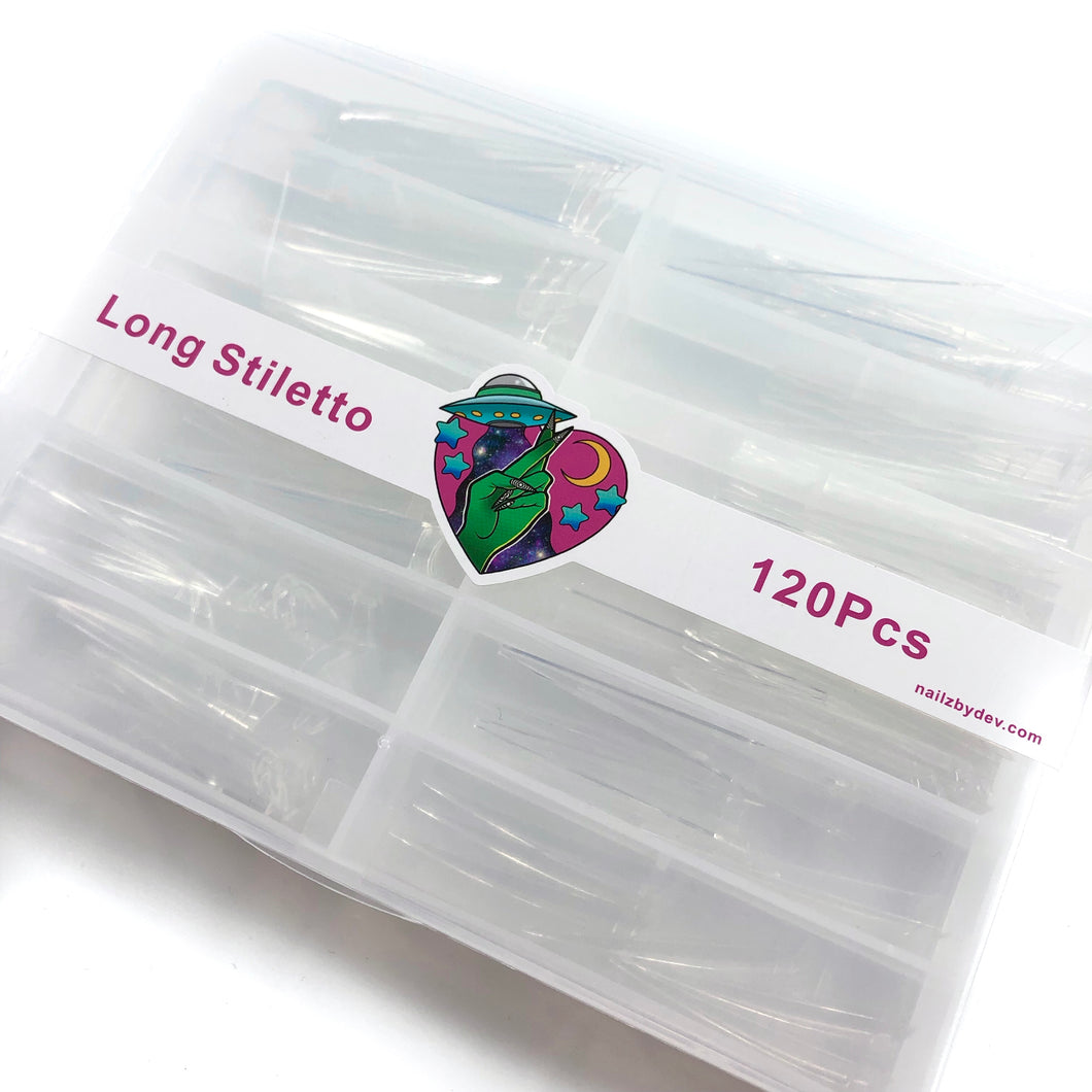 LONG STILETTO TIPS - 120 COUNT